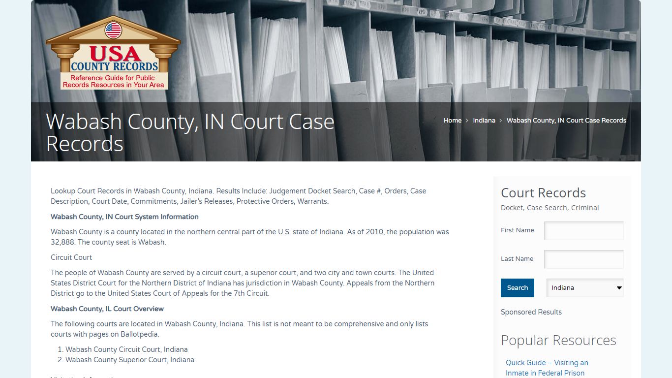 Wabash County, IN Court Case Records | Name Search